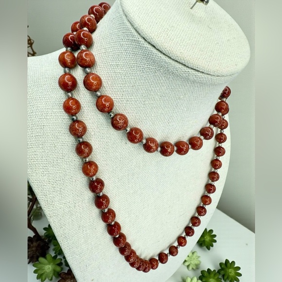Sterling Silver Red Jasper Beaded Necklace – 30” Natural Gemstone Strand - Picture 16 of 17